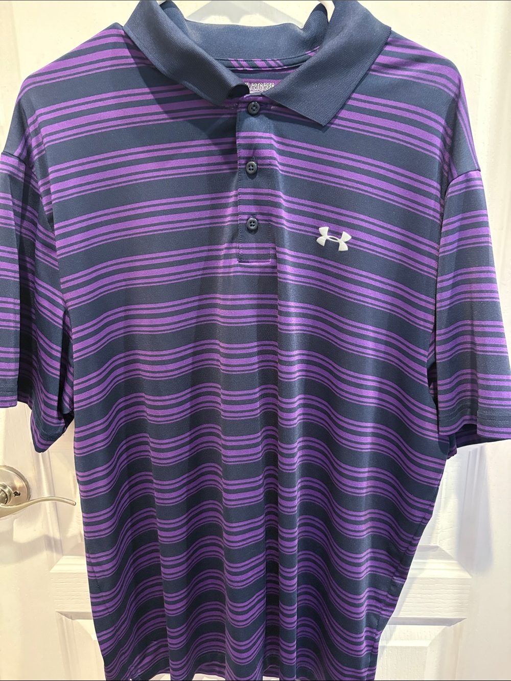 Under Armour Men’s Navy and Purple Striped Performance Polo